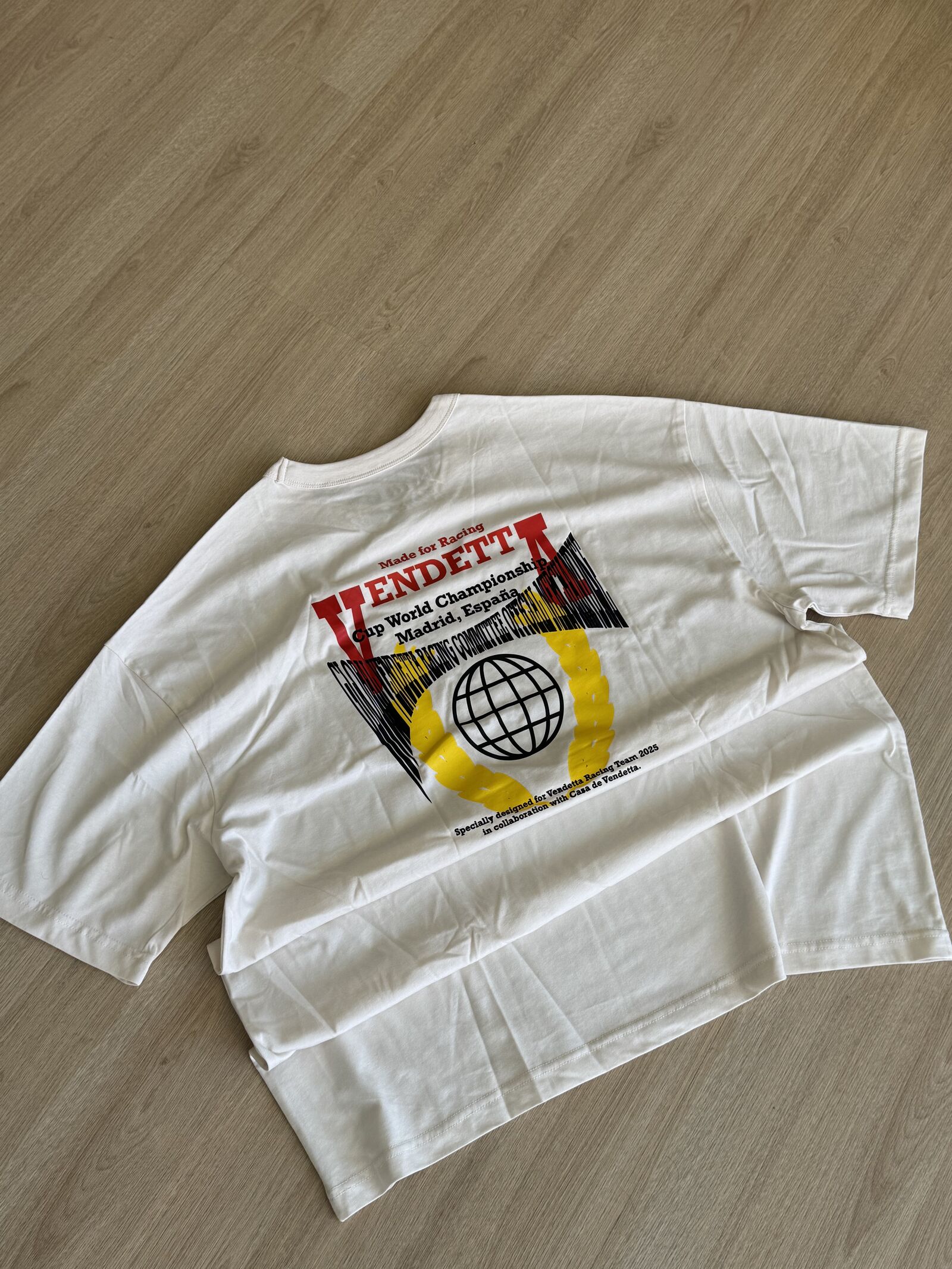 White long-sleeve t-shirt with colorful Vendetta World Championship graphic