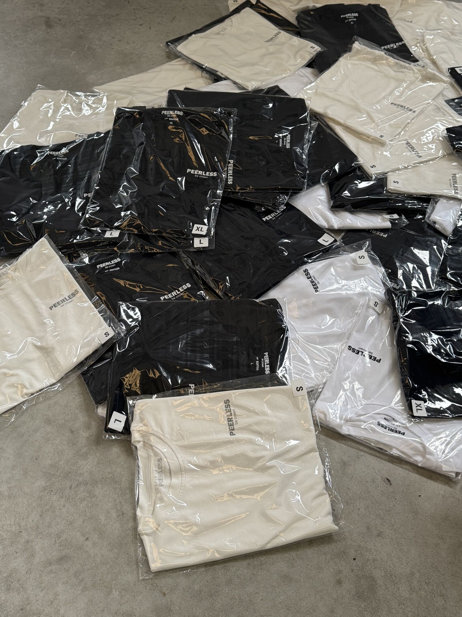 Finished garments packaged and sorted for shipping